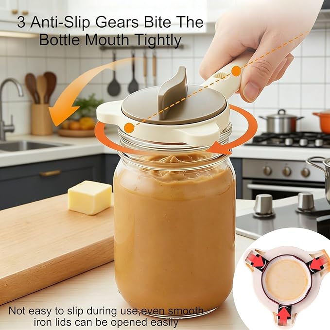 2PCS 2026 New 4-in-1 Jar Opener, Multi-Functional Jar & Bottle Opener for Seniors & Arthritis Sufferers, Adjustable Lid Gripper with Non-Slip Teeth for Kitchen Jars (1”-3.5”), Cans, Wine Bottles