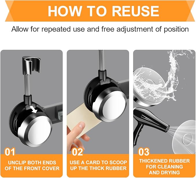 Shower Head Holder Suction Cup with 4 Hanger Hook Wall Mount - 2 in 1 Design - No-Drill Strong Adhesive Shower Wand Bracket - Adjustable Handheld Shower Head Mount - Removable and Rust-Resistant