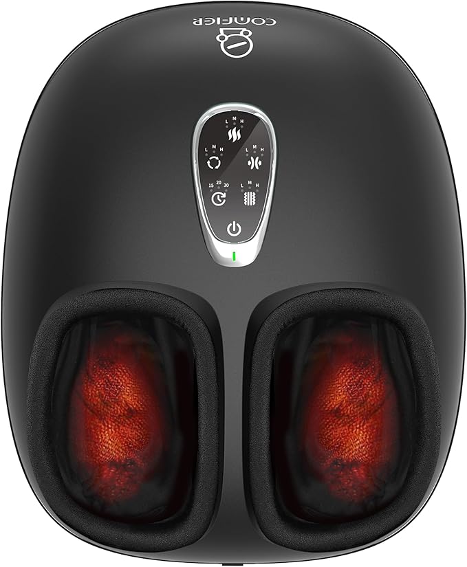 COMFIER 4-in-1 FSA Eligible HSA Shiatsu Foot Massager with Heat, Compression & Vibration, Smoth Warmth for 3 Levels, Toe Touch Control, Large Size Fits Up to 14, Gifts for Mom Dad, Home Office