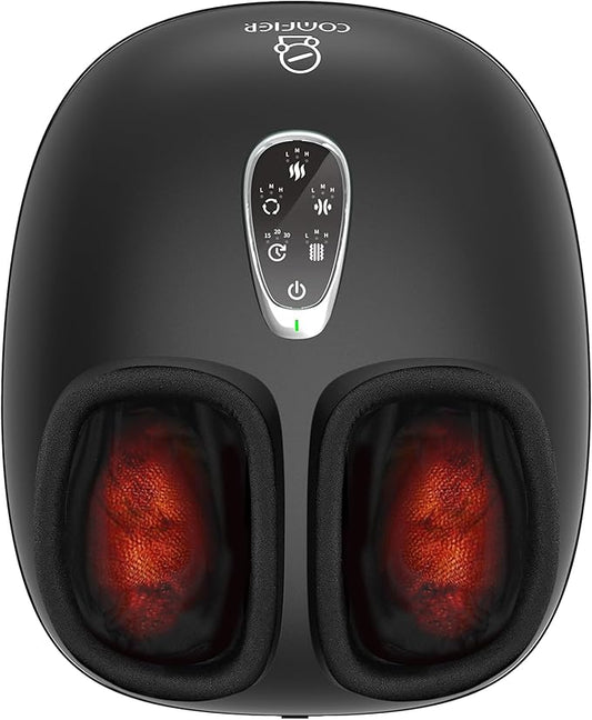 COMFIER 4-in-1 FSA Eligible HSA Shiatsu Foot Massager with Heat, Compression & Vibration, Smoth Warmth for 3 Levels, Toe Touch Control, Large Size Fits Up to 14, Gifts for Mom Dad, Home Office
