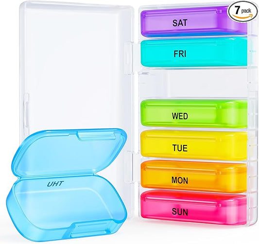 ZIKEE 7 Packs Extra Large Pill Organizer, Portable Pill Box 7 Day for Pocket, Purse, Weekly Pill Case with Dual-Protection Design, Pill Container for Medication, Vitamin, Fish Oil, Supplement