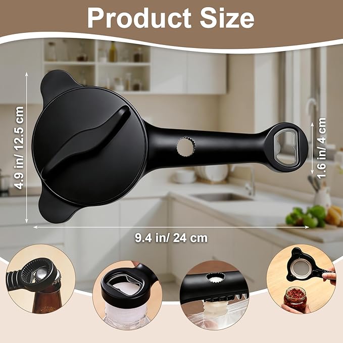 Multi-Functional 4-in-1 Jar Opener, Adjustable Stainless Steel Bottle Opener for Multi Size Jar Bottles with Ergonomic Non-Slip Handle Grip, Kitchen Helper for Seniors Weak Hands Arthritis