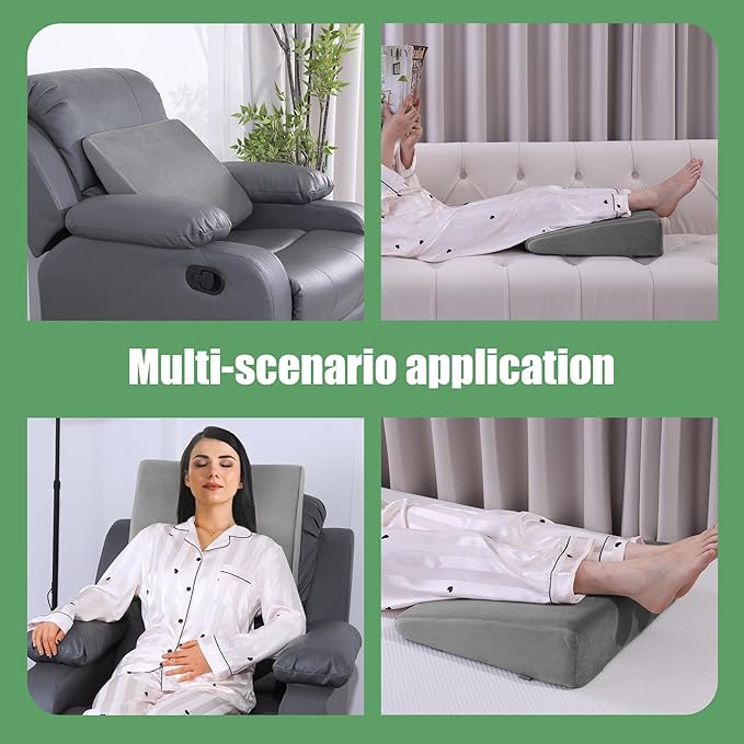 BALAPET Large Recliner Leg Pillow,Memory Foam Recliner Cushion Wedge Shape Recliner Footrest Extender,Leg、Back and Lumbar Support Pillow with Adjustable Elastic Straps(Gray)