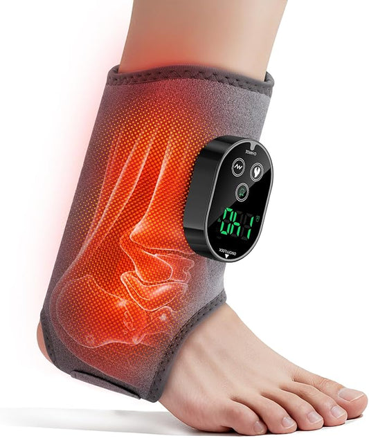 Foot Massager for Neuropathy, Ankle Massager for Pain Relief, Heated Ankle Wrap Heating Pad with Massage for Circulation Grey