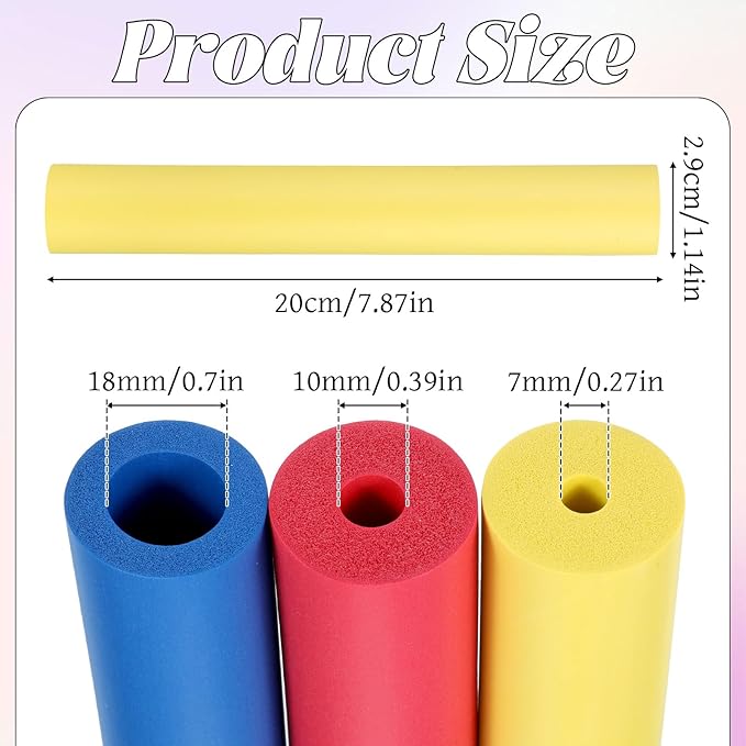 6 Pcs Foam Grip Tubing, Foam Tubing for Utensil for Elderly Disabled 3 Sizes, Yellow, Red, Blue