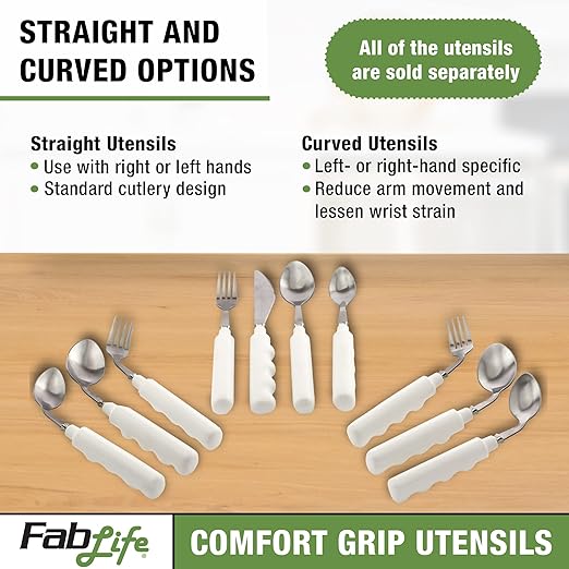 FabLife Comfort Grip 3oz Right Handed Soup Spoon Adaptive Utensils, Daily Living Aid for Individuals with Weak Grip