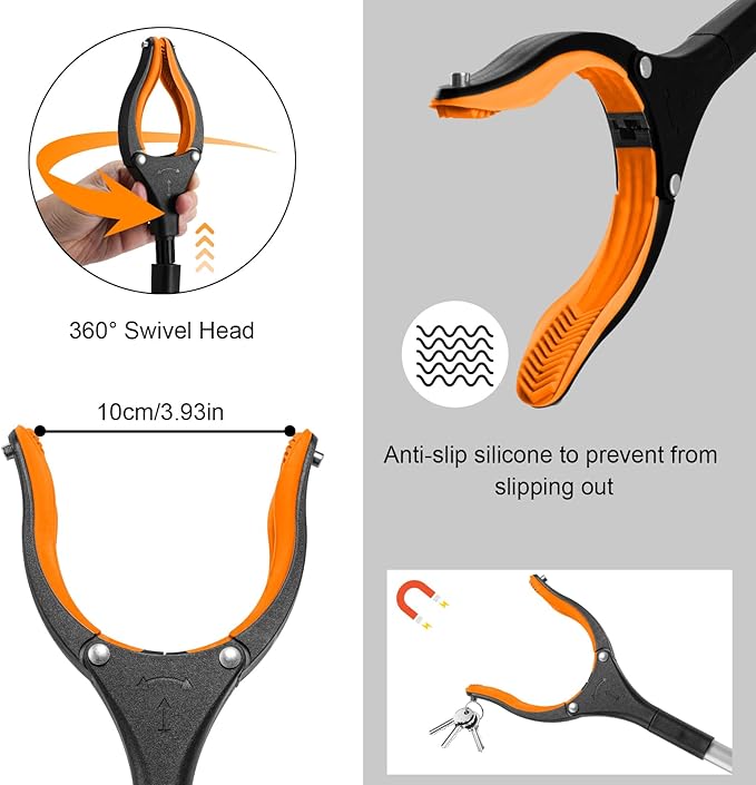 Housolution Reacher Grabber Tool, 43" Extra Long Grabbers for Elderly, Lightweight Handy Trash Claw Grabber with Magnets, Reaching Assist Tool for Trash Pick Up, Arm Extension, Litter Picker (Orange)