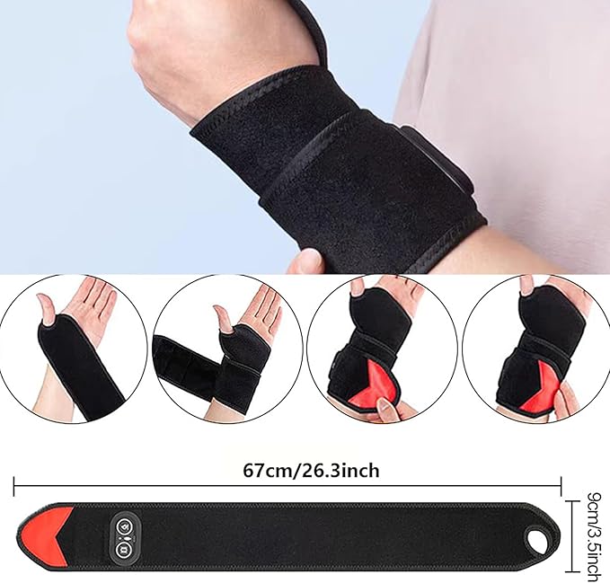 Rechargeable Cordless Wrist Massager with Heat and Compression, 3000mAh Battery for Arthritis Carpal Tunnel Pain Relief, Wireless Heating Pad Ideal for Seniors