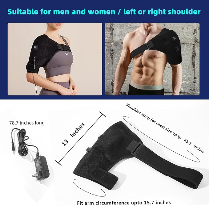 Shoulder Heating Pads for Pain Relief - Jade Stone Heated Shoulder Wrap with 3 Temperature Settings, Ideal for Rotator Cuff, Shoulder Soreness Relief at Home,Office-Jet Black