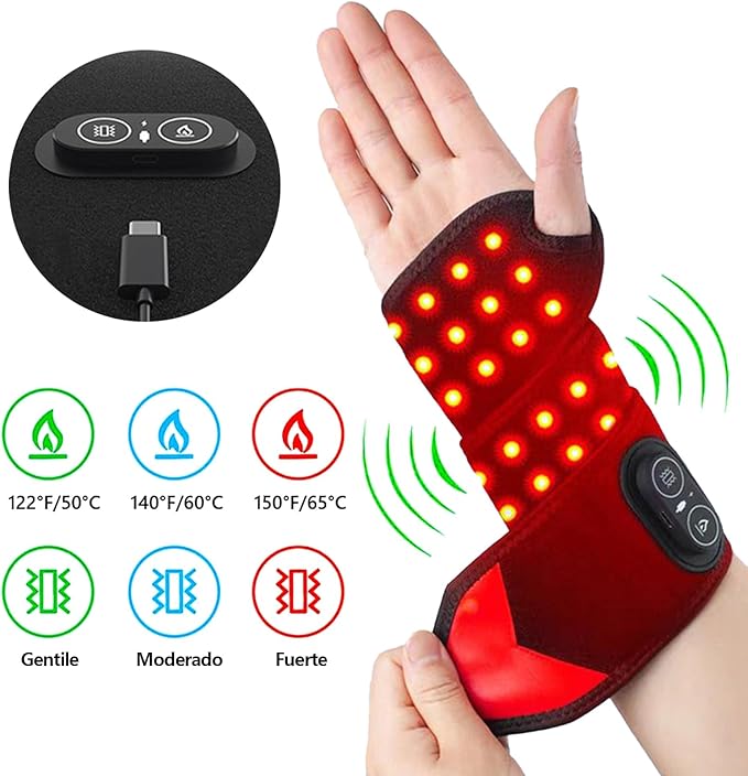 Rechargeable Cordless Wrist Massager with Heat and Compression, 3000mAh Battery for Arthritis Carpal Tunnel Pain Relief, Wireless Heating Pad Ideal for Seniors