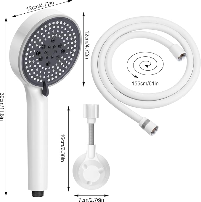 Lonian 5 Spray Mode High Pressure Handheld Shower Head Set, High Flow Hand Held Showerhead with 1.5m Hose Adjustable Bracket Tape Rubber Washers (White)