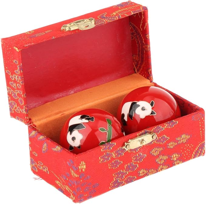 2 Pieces Hand Massage Balls, Chinese Exercise Handballs with Storage Box, Compact Relaxation, Chinese Baoding Balls, for Kids Seniors, Panda Red