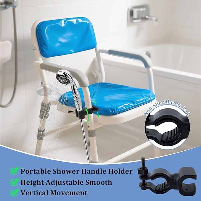 4 PCS Handheld Shower Head Holder, Elderly Bath Chair Handheld Shower Head Holder Attachment for Shower Chair, Non-Slip Stand and Adjustable Attachment for Seniors and Disability Safety