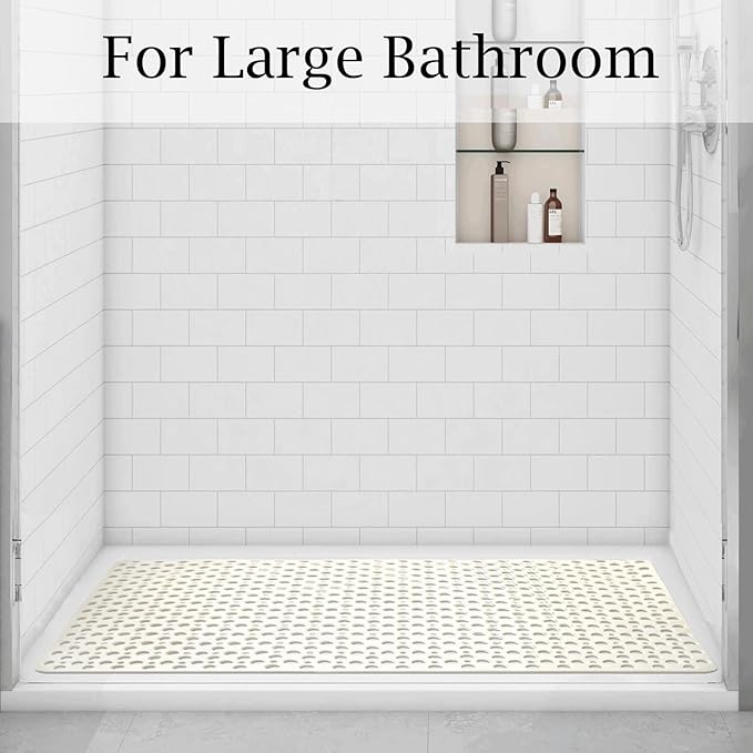 Tiamo Extra Large Shower Mat Non Slip,47 * 31 Inch Bath Mat for Shower with Big Suction Cups,Oversized TPE Shower Mats for Inside Outside Shower,Perfect for Elderly