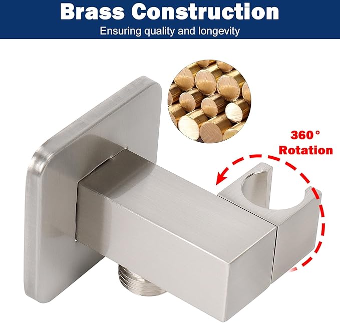 NearMoon Brass Hand Held Shower Head, Luxury High Pressure Shower Kit with Wall Connector and Hose Set, for Bathroom Showering System Contemporary Square Style (Brushed Nickel)