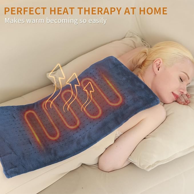 SAROO Heating Pad for Back Pain Relief,Massaging Weighted Heating Pads for Neck,Shoulder,Cramp,Portable Heated Pad with 3 Heat Settings & 6 Massage,18 Relaxing Combinations,Auto Off,12"*24",Denim Blue