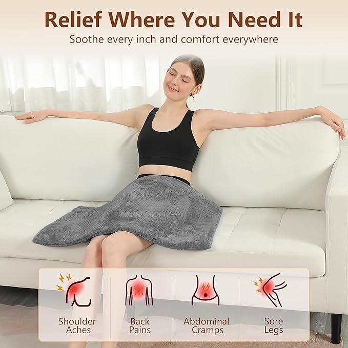 ESTINGO Electric Heating Pad HSA Eligible, Heated Pad for Back Neck Shoulder Pain Relif, Large Heating Pad for Period Cramps with 2H Auto Shut Off and 4 Heating Levels, 18"x33" Dark Grey