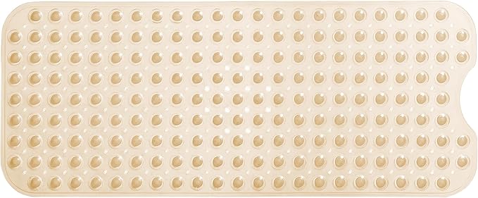 Extra-Long Non-Slip Bathtub & Shower Mat 39”x16” (Smooth/Non-Textured Tubs Only) Safe, Clean, Machine-Washable, Superior Grip&Drainage, Vinyl, Transparent Light Brown
