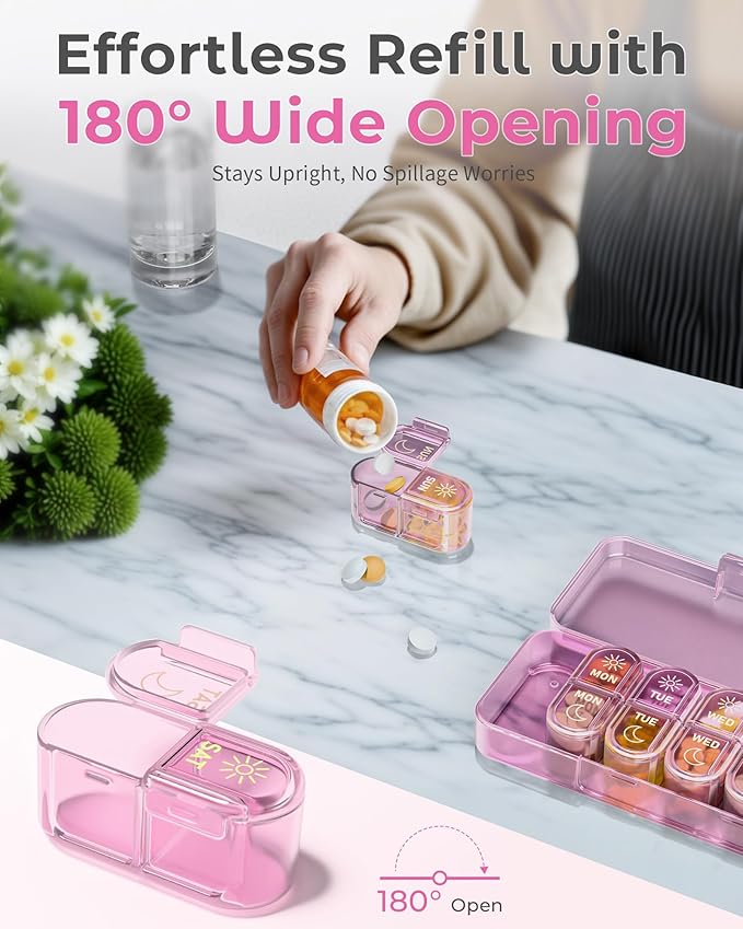 Pillex Pill Organizer 2 Times a Day, AM PM Pill Organizer 7 Day, Weekly Pill Box 2 Twice a Day, Travel Pill Case 7 Days, Medicine Organizer for Medication, Vitamins, Fish Oils, Supplements