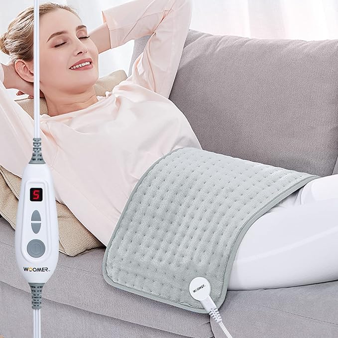WOOMER Extra Large Heating Pad, Electric Heating Pad for Back Pain & Cramps Relief, Heat Pad with Multi-Color Option, Moist Heat Therapy Feature, Auto Shut-Off, Power Cords Storage Belt