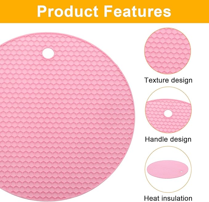 uxcell 3pcs Silicone Jar Opener Pads, 17.5cm/7" Texture Can Opener Multipurpose Round Bottle Lid Opener Non-Slip Coasters for Weak Hands Seniors Children, Pink