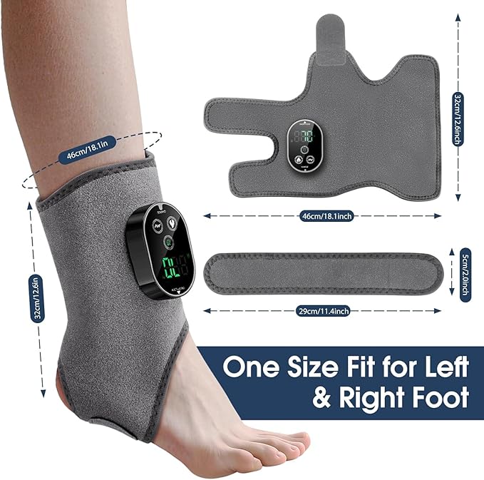 Cordless Foot & Ankle Massager with Heating Pad - 3 Massage & 6 Heat Modes for Pain Relief, Neuropathy, Plantar Fasciitis & Improved Circulation, Rechargeable, Gray