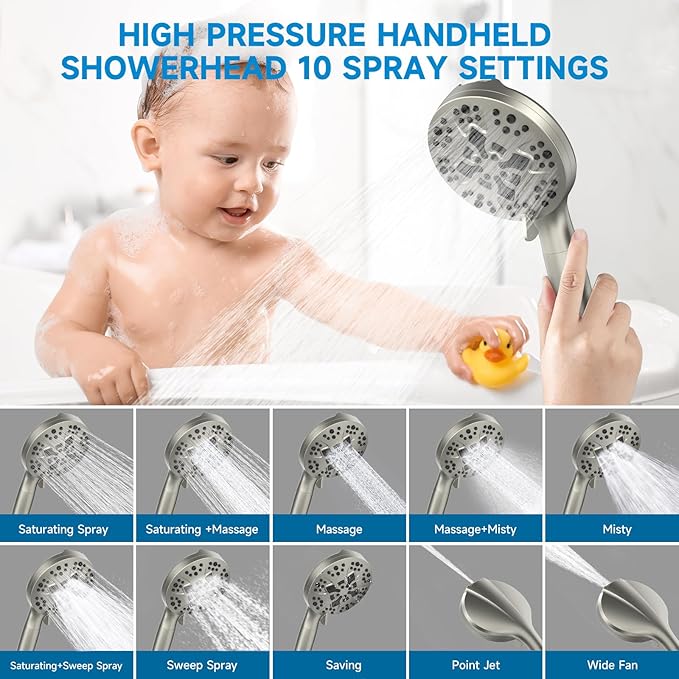 Shower Heads With Handheld Spray Combo,6" High Pressure Rain Shower Head with Filters,5" Handheld Filtered Shower Head,Dual Shower Head Set With 69" Stainless Steel Shower Hose