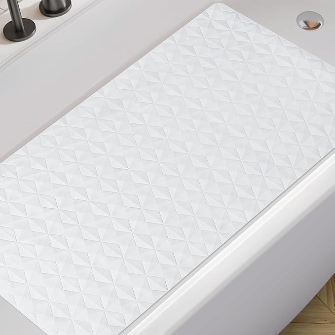WRISIN Non Slip Bathtub Mat for Bath Tub Shower - Natural Rubber Mat with 241 Suction Cups - Soft Bathroom Safety Mat - Unique Diamond Pattern - Fatigue Relief - Machine Washable - 16 × 28 Inch