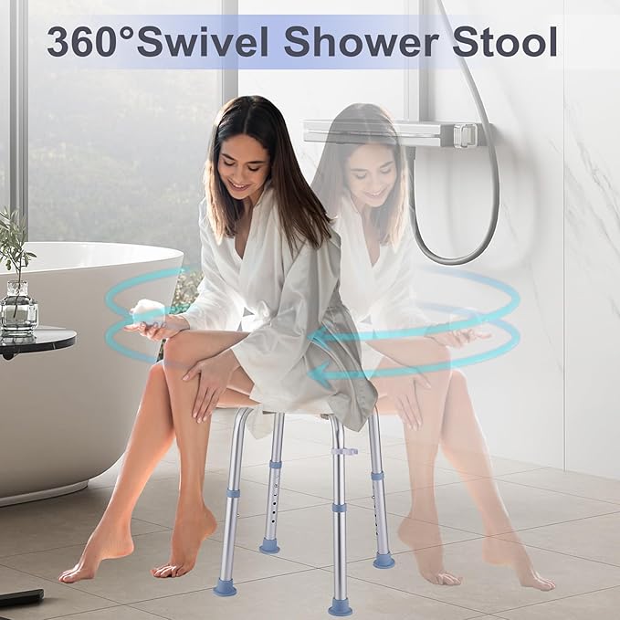 Shower Stool Chair for Inside Shower, 360° Swivel Shower Seat Stool for Bathroom, 300LB Small Corner Stool for Seniors Adult, 6-Level Adjustable Height Bath Chair for Inside Tub
