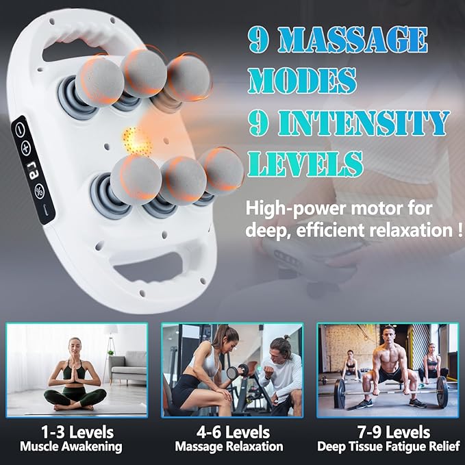 UFFAE 6 Head Massage Gun Deep Tissue with 9 Levels & 9 Modes, Electric Massager Tool for Legs, Arms, Waist, Back, Buttocks - Full Body Muscle Pain Relief, Ideal Gifts for Women, Men, Mom, and Dad