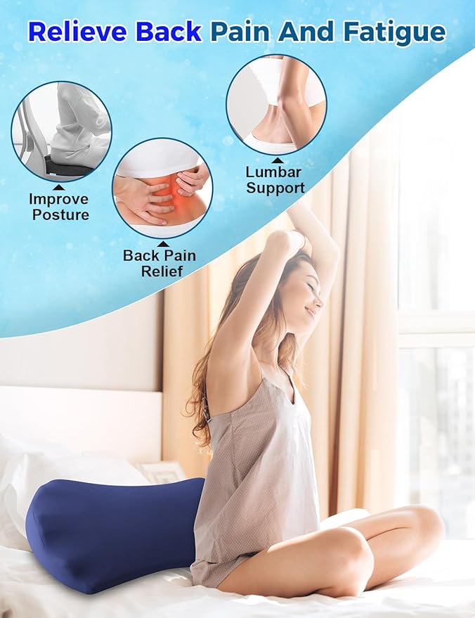 Fledano Lumbar Support Pillow for Bed – Memory Foam Lower Back Pain Relief Pillow for Sleeping, Ergonomic Lumbar Pillow for Side & Back Sleepers, Sciatica & Hip Pain Relief, Washable Cooling Cover