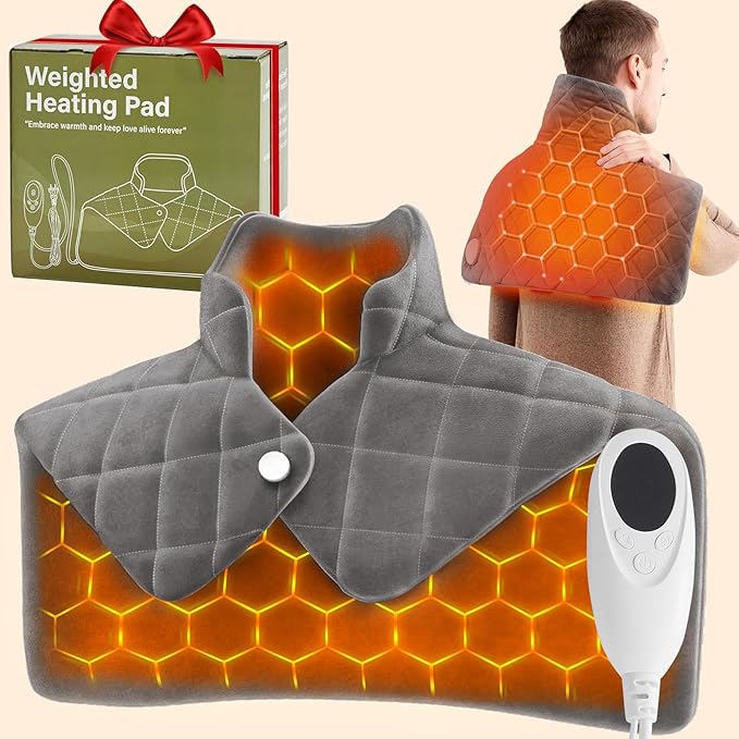 3 lb Weighted Heating Pad for Neck and Shoulders, Mothers Day Gifts for Mom Wife Grandma, Birthday Gifts for Men Women Dad, Instant Electric Heated Blanket with 9 Heat Options 4 Auto-Off Timer, Grey