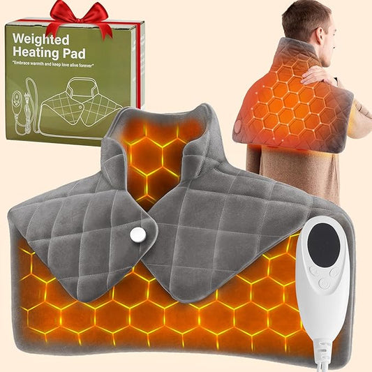 3 lb Weighted Heating Pad for Neck and Shoulders, Mothers Day Gifts for Mom Wife Grandma, Birthday Gifts for Men Women Dad, Instant Electric Heated Blanket with 9 Heat Options 4 Auto-Off Timer, Grey