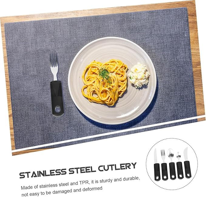 SHERCHPRY Adaptive Utensils Set for Elderly Anti-Skid Stainless Steel Cutlery with Non-Slip TPR Handles for Disabled and Seniors Ergonomic Design for Easy Grip