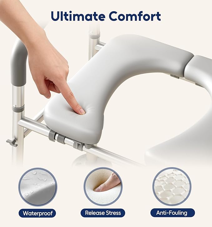 Bluelog Toilet Seat Risers for Seniors, 6 Width & 7 Height Adjustable Raised Toilet Seat with Handles, Elevated Toilet Seat for Elderly, Handicap, Heavy Duty 400lbs Build, Fit Any Toilet, Grey