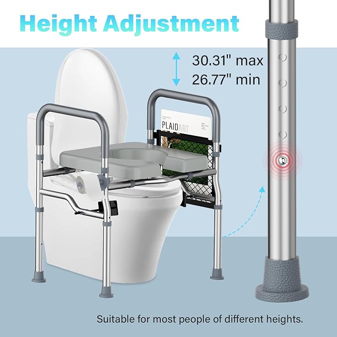 400lb Toilet Seat Riser for Seniors, Handicap Elevated Raised Toilet Seat with Handles, Adjustable Height & Width for Elderly, Pregnant, Fit Any Toilet