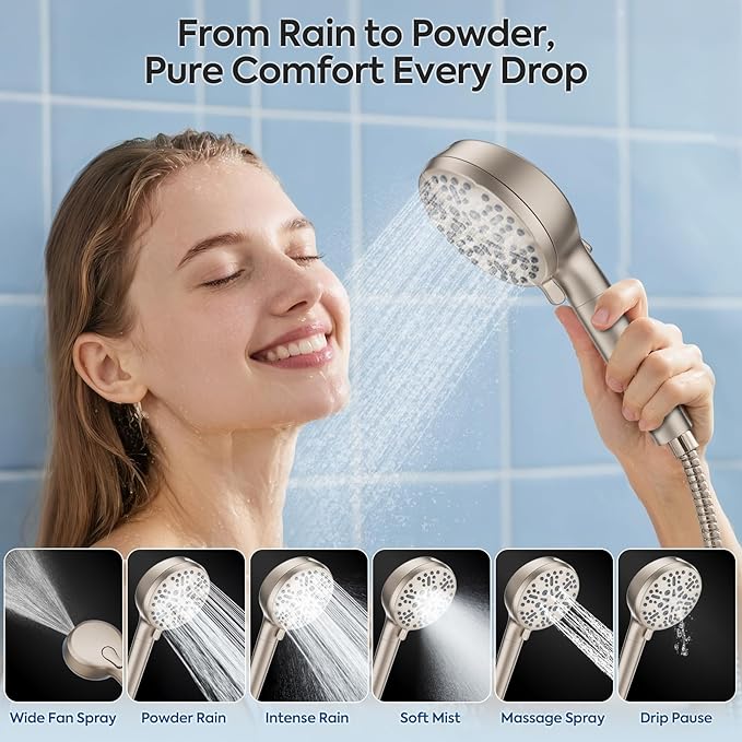 Filtered Shower Head with Handheld – High Pressure Hand Held Shower Head for Hard Water with Filters, 79" Long Hose & Powerful Wide Fan Spray, Removes Chlorine and Impurities (Brushed Nickel)