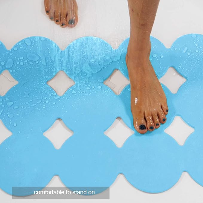 Patented Webos Non Slip Bathtub Mat Shower Mat Bath Mat Tub Mats with Strong Suction Cups Soft Natural Rubber Bath Mat for Inside The tub (Circle-Blue, 28x16 inch)
