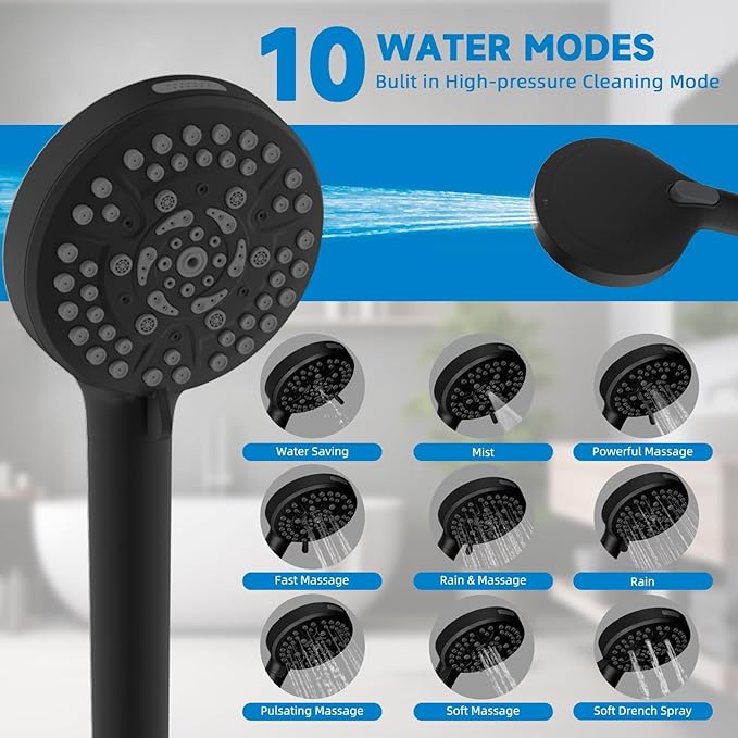 Filtered Shower Heads, All Metal Dual Shower Head with Easy Reach Handheld Spary Combo, 3-Way High Pressure 70 Modes Rainfall Showerhead, 71" Hose, Shower Bracket, 20 Stage Shower Filter, Matte Black