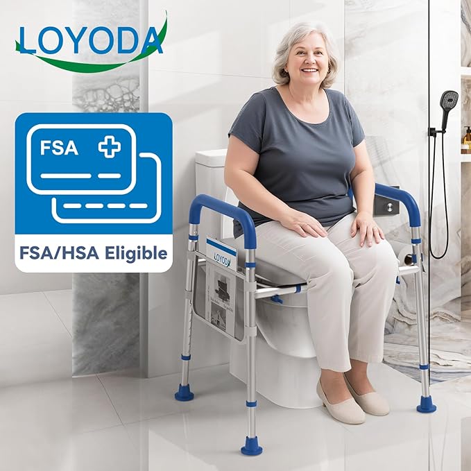 Loyoda Toilet Seat Risers for Seniors, Removable Padded Raised Toilet Seat with Handles, Easy to Clean Adjustable Height Toilet Riser, Handicap Elevated Seat 400lb, Fits Any Toilet