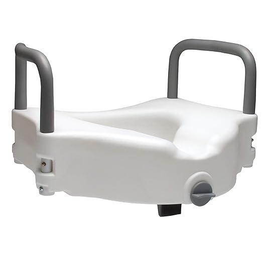 Lumex Raised Toilet Seat with Removable Armrests, 4.5" Riser, Locking Clamp, Fits Most Toilets