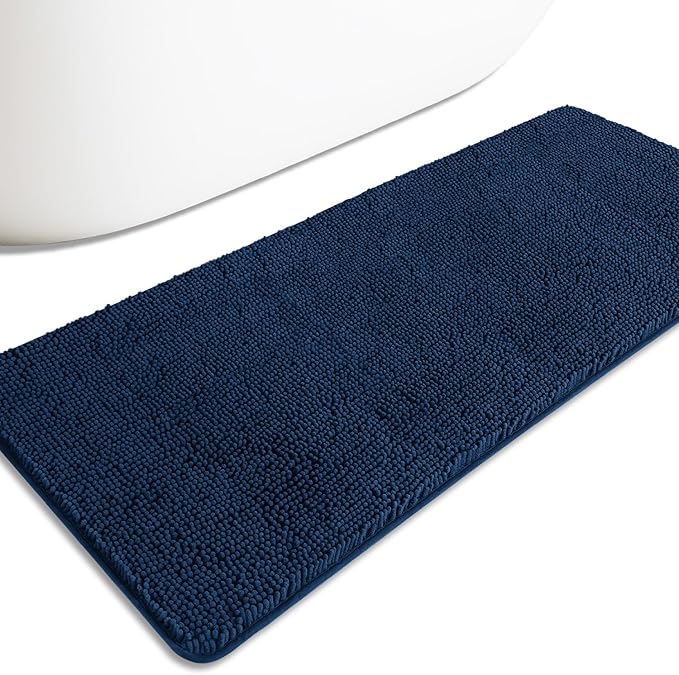 Bathroom Runner Rug 24 x 60 Inch – Extra Large Long Bath Mat | Absorbent and Washable Thick Chenille Bath Rug Non-Slip Runner Rug for Bathroom, Shower, Sink(Navy Blue)