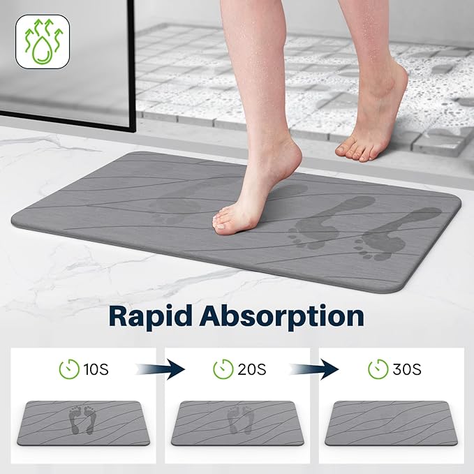 Diatomaceous Earth Stone Bath Mat Non-Slip, Stone Bath Mats for Bathroom Quick Dry, Super Absorbent Diatomaceous Mats 24 x 16 Inch Quick Drying, Eco-Friendly Easy to Clean (Dark Grey 1 Pack)