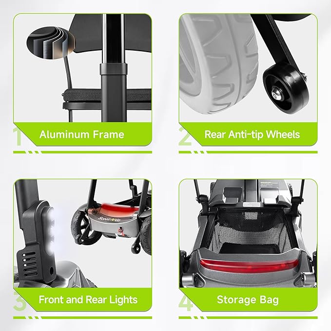 SCOOTNGO Mobility Scooters for Seniors, 4 Wheel Foldable Lightweight Airline Approved Mobility Scooter for Adults, Dual Batteries, Portable, No Assembly Needed (Silver Grey, with Folding Trailer)