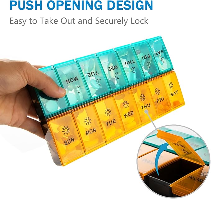 Mossime XL Large Daily Pill Organizer 2 Times a Day, Extra 7 Day Pill Box Am Pm, Weekly Day Night Vitamin Holder, Medicine Organizer, Big Pill Container, Medication Dispenser 14 Compartments