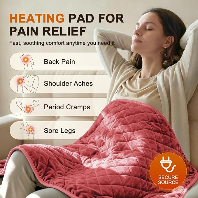 Heating Pad for Back & Period Cramps – 35"x20" King Size, Electric Heating Pads for Shoulder Neck Arms Legs, Dry/Moist Heat, 6 Heating & Auto Off, Machine Washable, Birthday Gifts for Women & Men