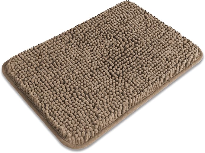 Small Bathroom Rug 12"x18" – Washable and Absorbent Bath Mat, Non Slip, Thick Soft Chenille Bath Rugs for Bathroom, Shower, Sink, Dog mat(Taupe)
