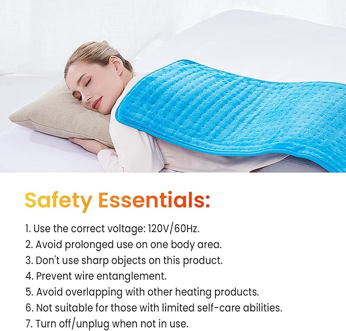WOOMER Extra Large Heating Pad, 17"x33" XL Heating Pad, Heat Pad with Multi-Color Option, Moist Heat Therapy Feature, Auto Shut-Off, Power Cords Storage Belt, Blue