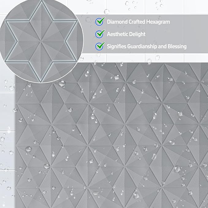 WRISIN Non Slip Bathtub Mat for Bath Tub Shower - Natural Rubber Mat with 241 Suction Cups - Soft Bathroom Safety Mat - Unique Diamond Pattern - Fatigue Relief - Machine Washable - 16 × 28 Inch