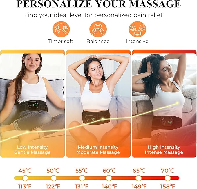 Heating Pad with Massager for Back Comfort, Cordless Lower Back Massager with 6 Heat Levels, Portable Vibrating Heated Belt for Lumbar/Abdominal- Gifts for Women, Men, Mom & Dad